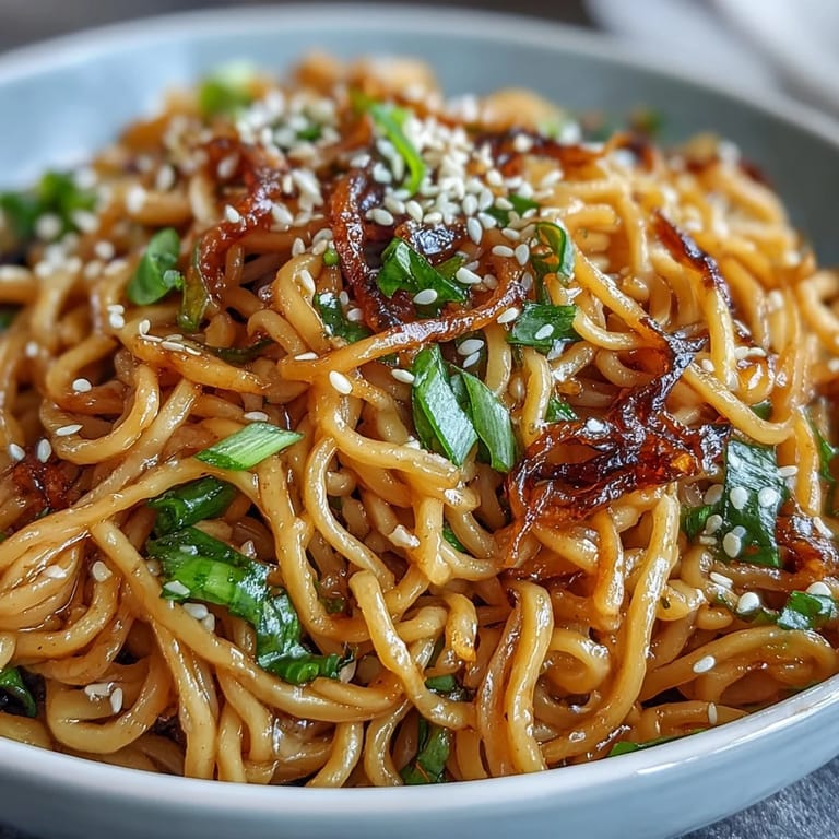 Quick and easy ginger scallion noodles with soy glaze, topped with scallions and sesame for bold Asian flavors.