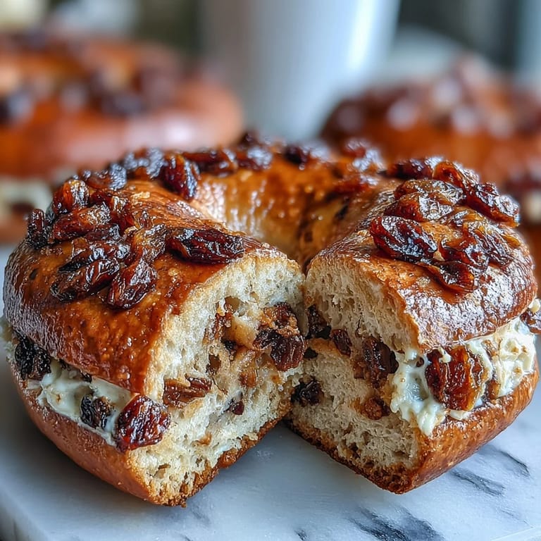 Warm cinnamon and sweet raisins fill these tender, protein-packed Greek yogurt bagels, ideal for fueling your morning.  