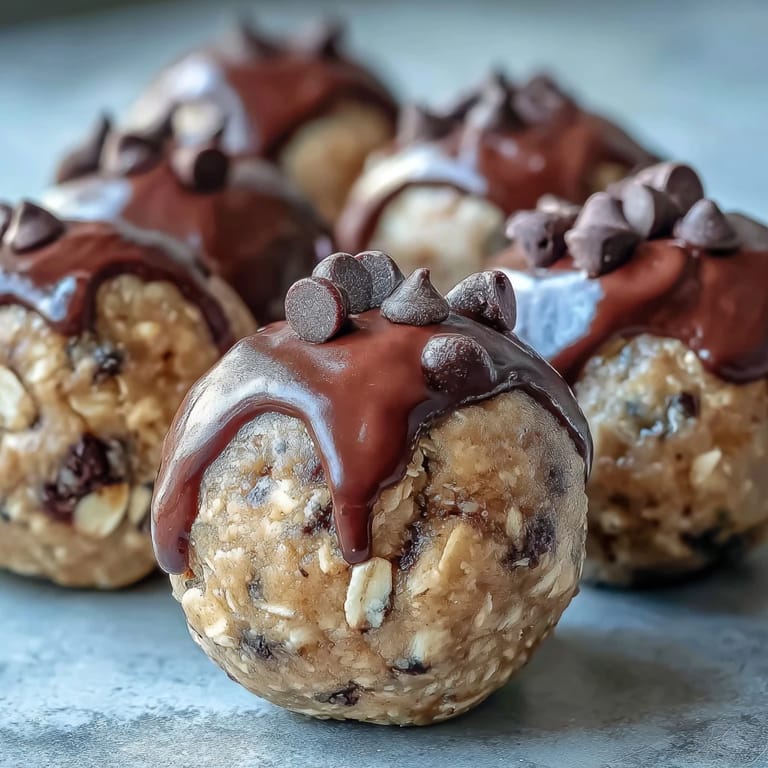 Creamy peanut butter and oats blended with dark chocolate chips, rolled into bite-sized energy snacks.  