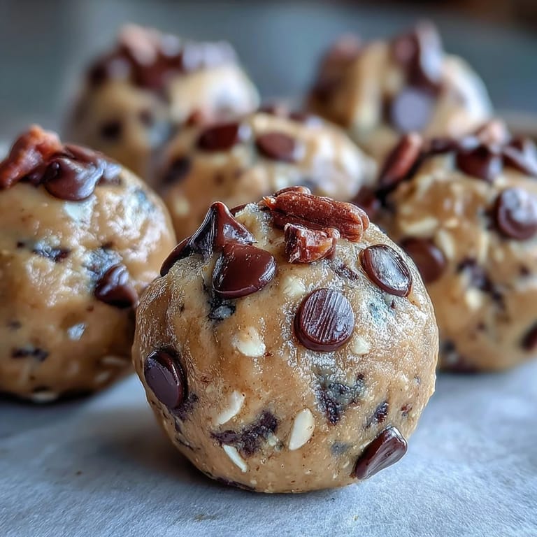 Homemade peanut butter energy balls featuring hearty oats and rich dark chocolate chips for a quick treat.