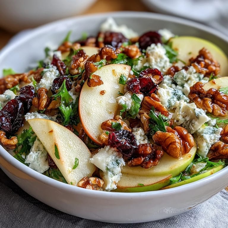 A refreshing celery apple salad with walnuts and feta, tossed in zesty vinaigrette, perfect for a light lunch or side.