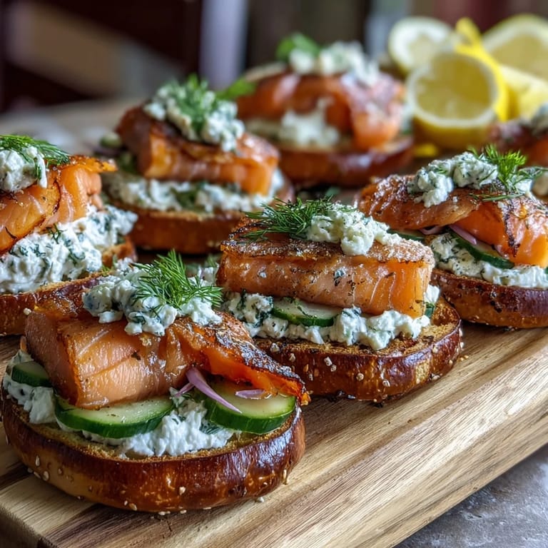 Elegant smoked salmon bagel platter with sliced tomatoes, cucumbers, red onion, avocado, and whipped cream cheese, garnished with fresh dill and chives.