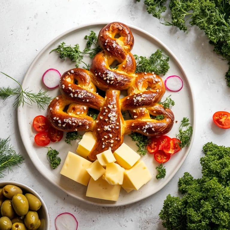 A close-up of the Bretzel Arbre de Vie, showcasing a vibrant arrangement of pretzel branches and colorful snacks.