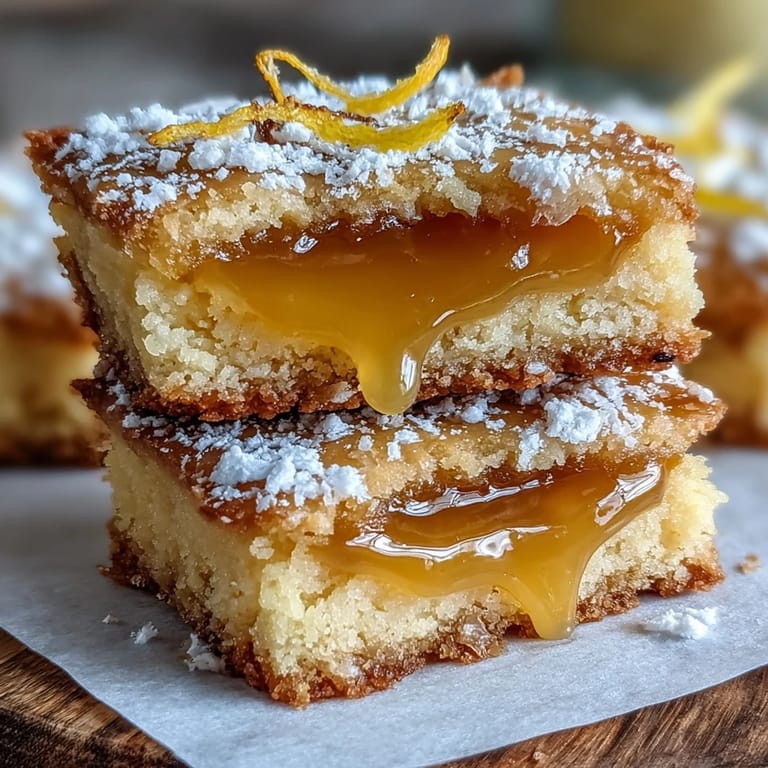Golden Lemon Bar Cookies with vibrant lemon curd centers, these sweet-tart treats are dusted with sugar and ready to serve at parties.