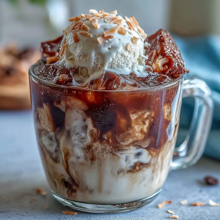 Indulgent coconut cold brew float, perfect with scoops of ice cream.