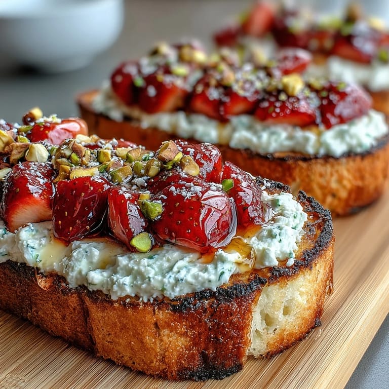 Sweet Strawberry Honey Ricotta Toast, visually appealing with fresh fruit and nuts.