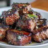 Hearty savory butternut squash and garlic herb steak bowls with roasted squash, seared steak, and creamy garlic herb sauce.  