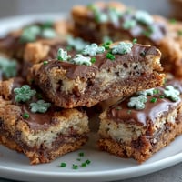 Festive Lucky Clover St. Patricks Day Cookie Bars with chocolate chips and green sprinkles.